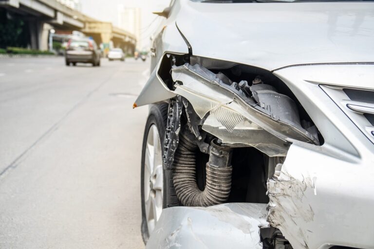 Front of car crash get damaged by accident on the road in the ci